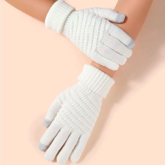 Accessories - SALE White Knit Warm Touchscreen Gloves